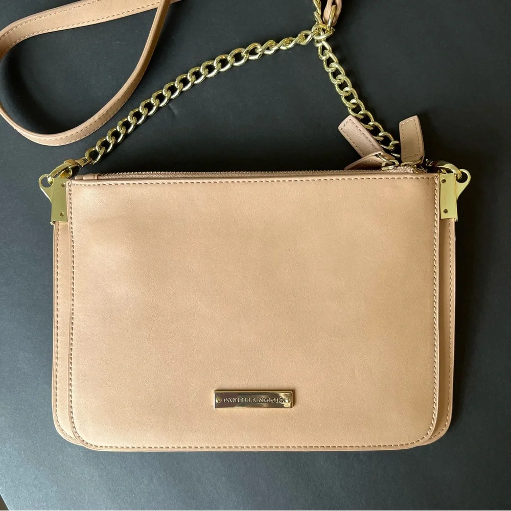 Danielle Nicole Tan Crossbody Bag, Faux Leather, 3 Zippered Compartments